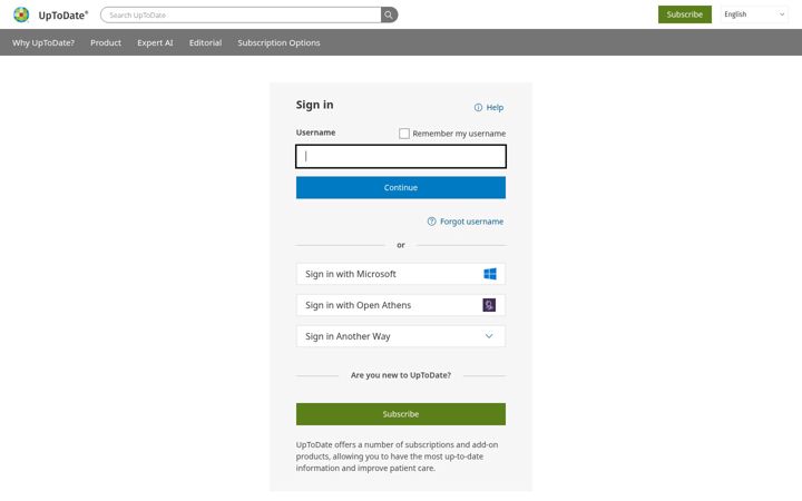 Екранна снимка на uptodate.com