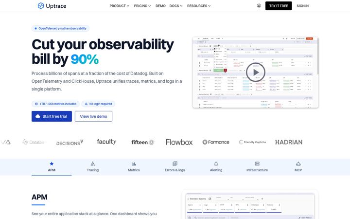 Screenshot of uptrace.dev