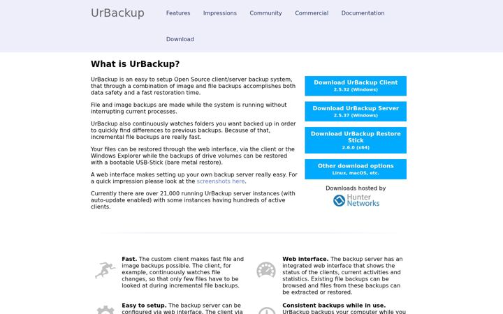 Screenshot of urbackup.org