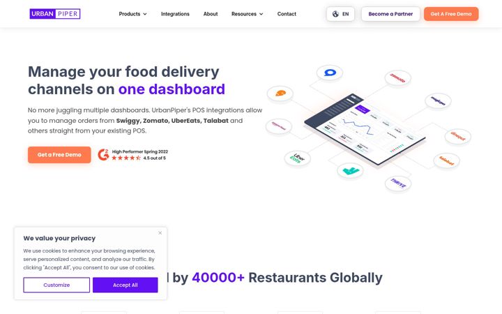 Screenshot of urbanpiper.com