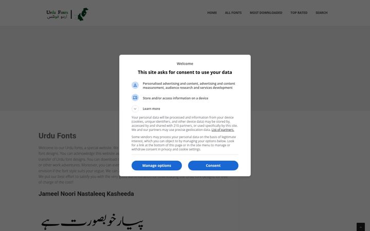 Screenshot of urdufonts.net