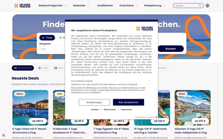 Screenshot of urlaubstracker.de