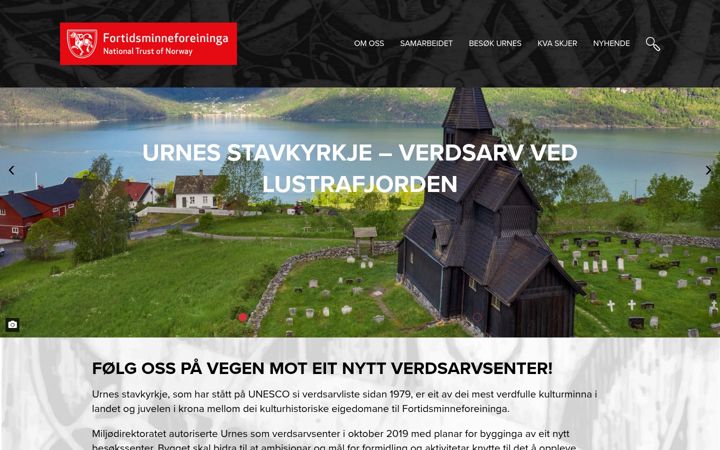Screenshot of urnesstavkirke.no