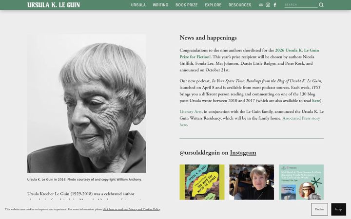 Screenshot of ursulakleguin.com