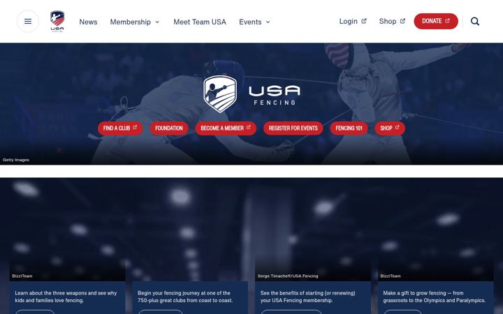 Screenshot of usafencing.org