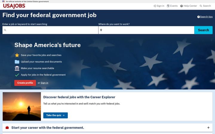 Ekrano kopija usajobs.gov