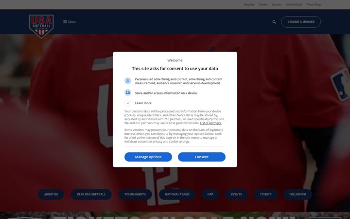 Skærmbillede af usasoftball.com
