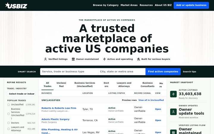 Screenshot of usbiz.org