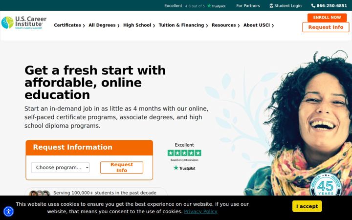 Screenshot of uscareerinstitute.edu