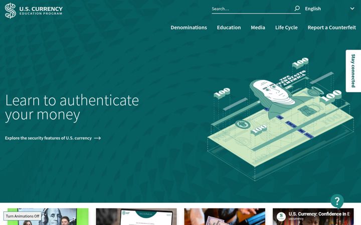 Screenshot von uscurrency.gov