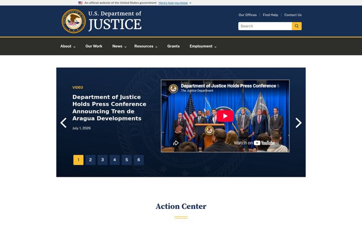 Екранна снимка на usdoj.gov