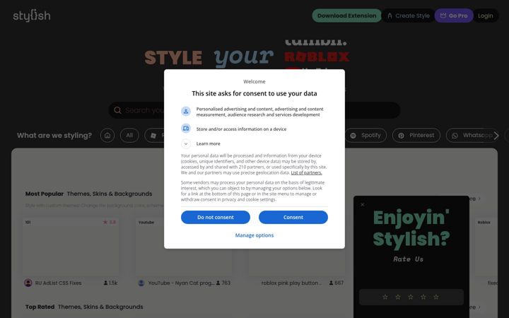 Snímek obrazovky userstyles.org