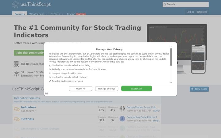 Screenshot of usethinkscript.com