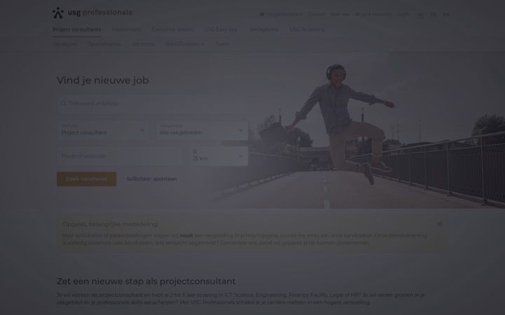 Ekraanipilt saidist usgprofessionals.be