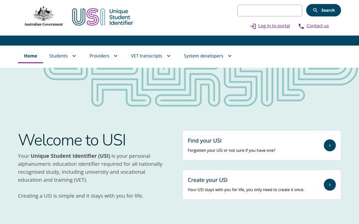 Screenshot of usi.gov.au