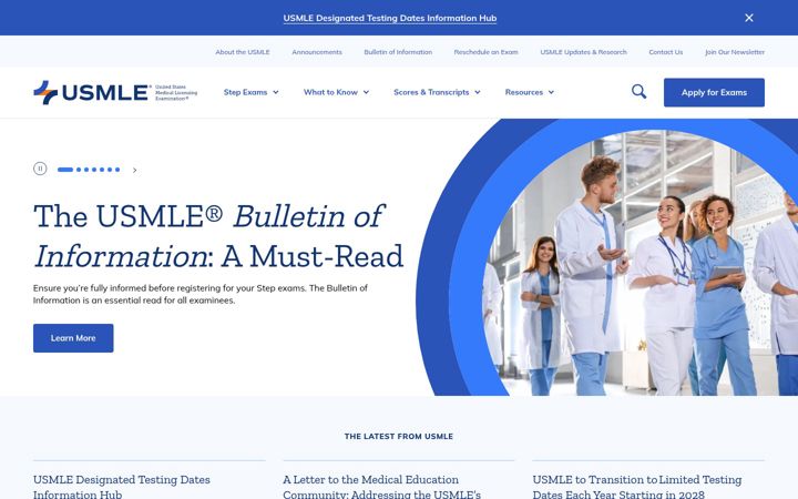 Screenshot of usmle.org