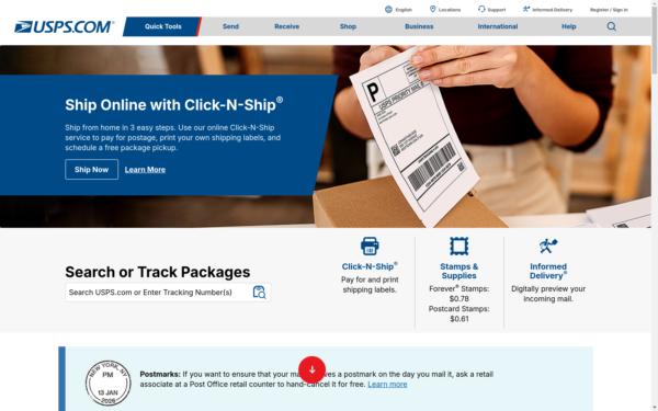 Screenshot of usps.com