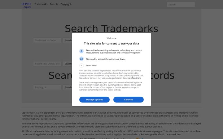 Screenshot of uspto.report