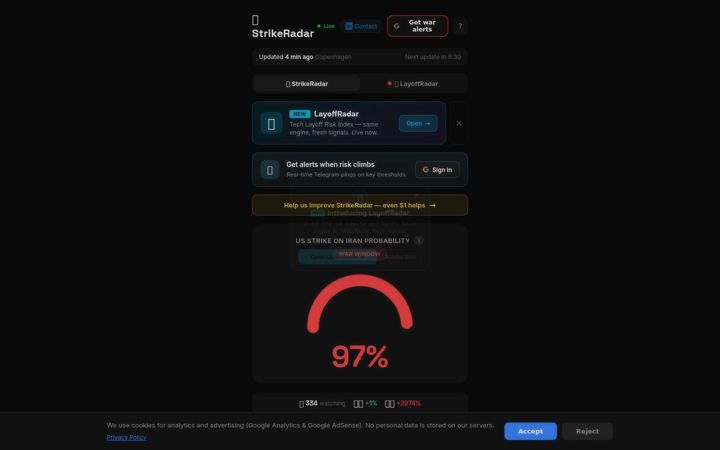 Screenshot of usstrikeradar.com