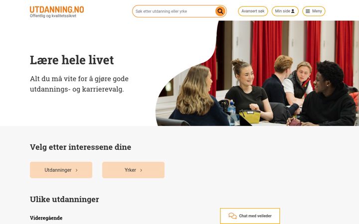 Screenshot van utdanning.no