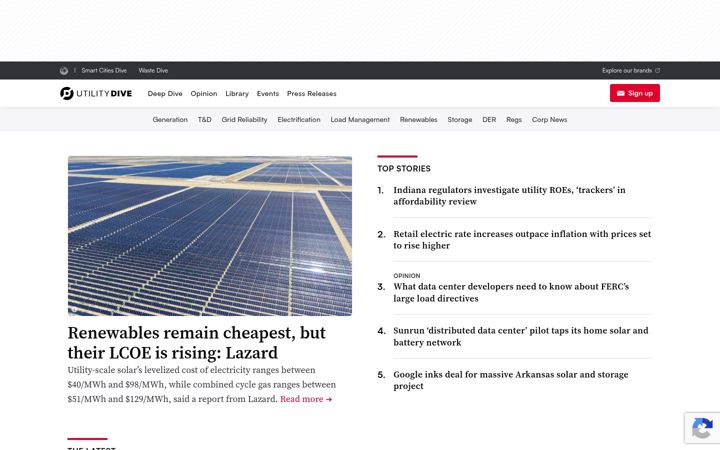 Snímek obrazovky utilitydive.com