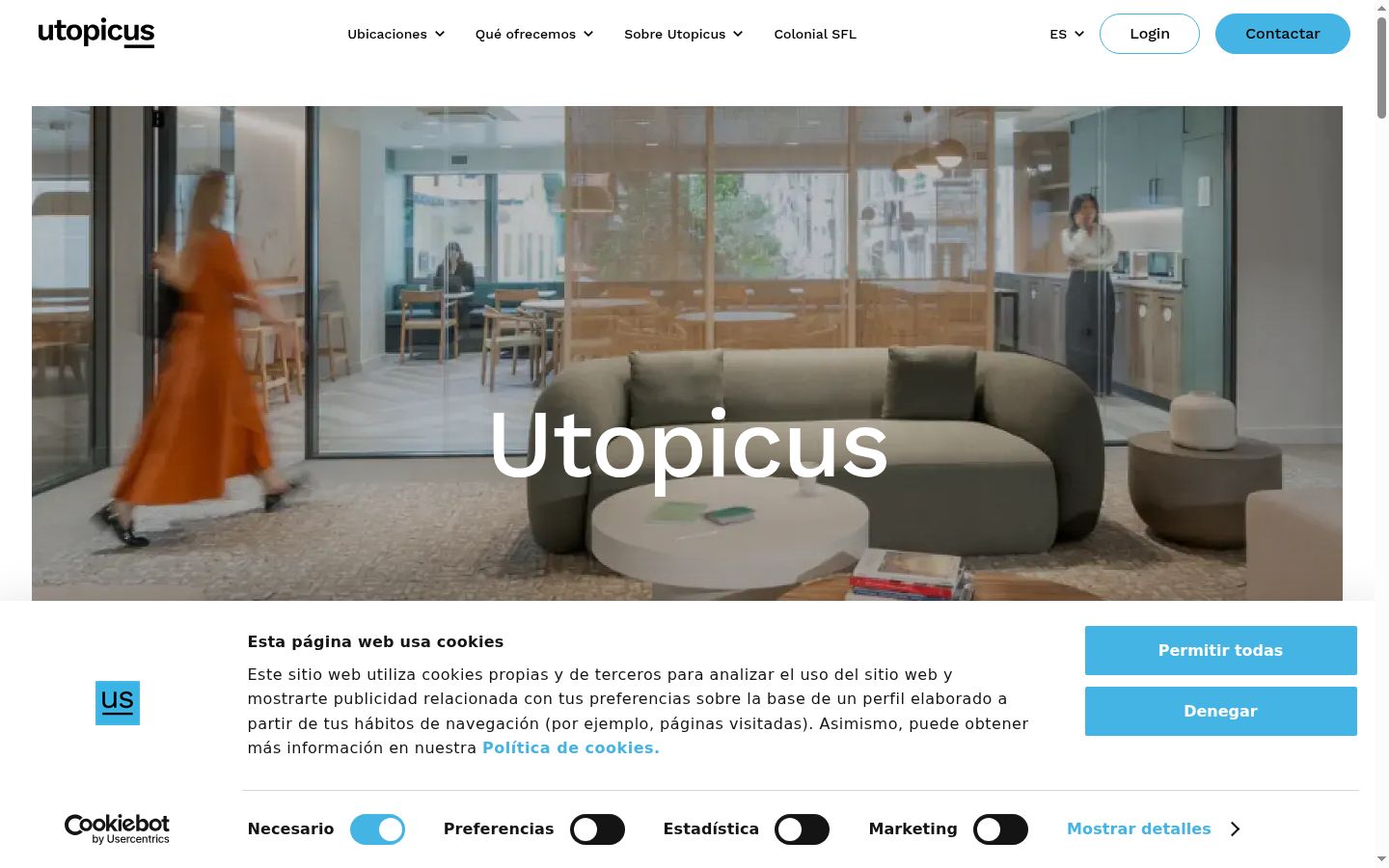 Captura de ecrã do banner de consentimento apresentado antes de qualquer interação