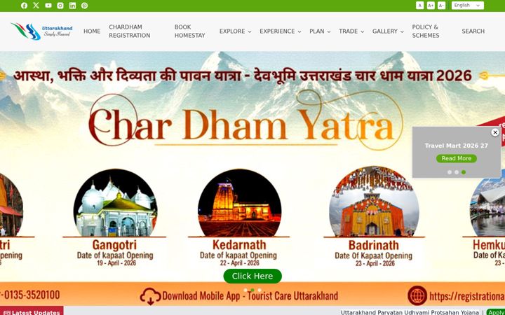 Screenshot of uttarakhandtourism.gov.in