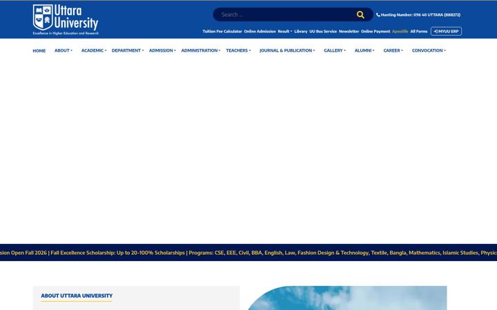 Screenshot of uttarauniversity.edu.bd