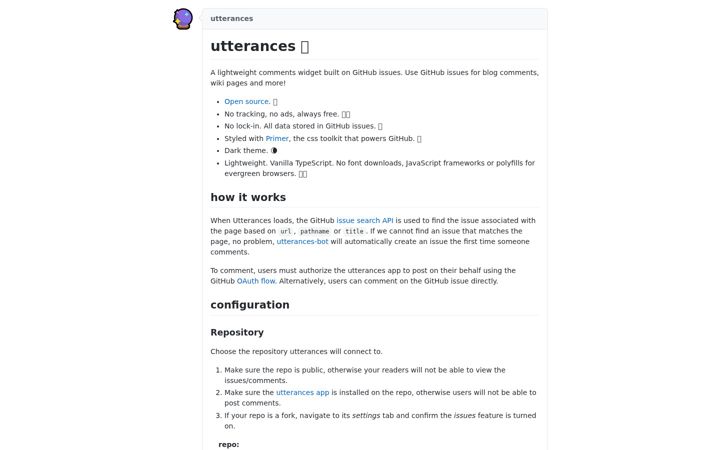 Screenshot of utteranc.es