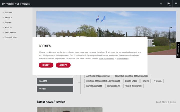 Screenshot stránky utwente.nl