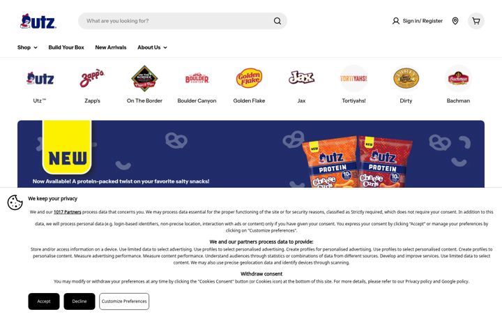 Screenshot of utzsnacks.com