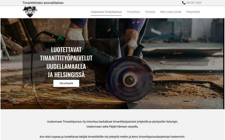 Screenshot ta' uudenmaantimanttiporaus.fi