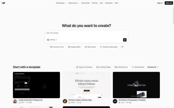 Screenshot of v0.dev