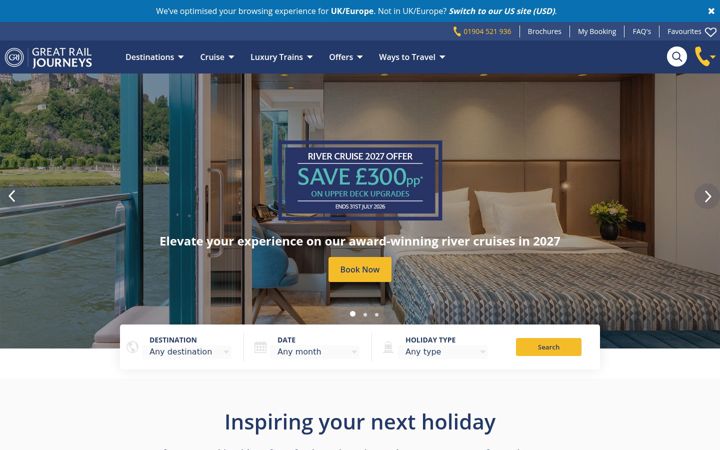 Skärmbild av vacationsbyrail.com