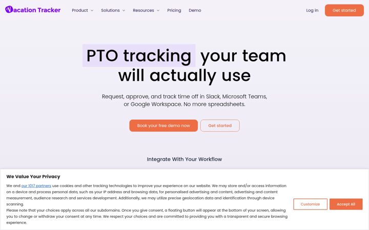 Screenshot stránky vacationtracker.io