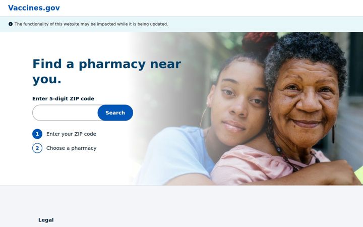 Screenshot of vaccines.gov