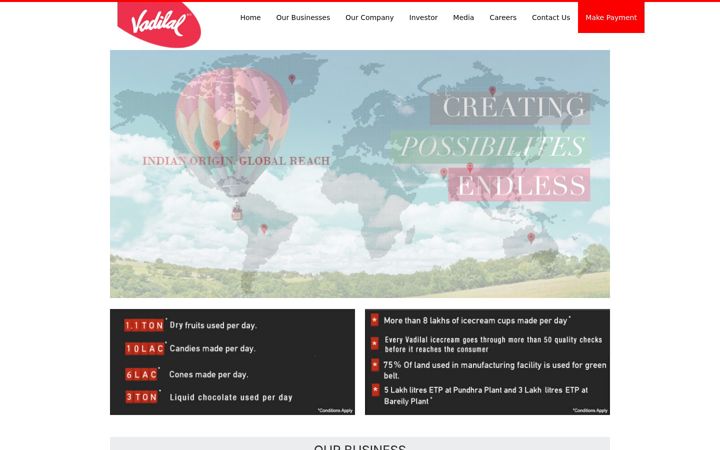 Screenshot of vadilalgroup.com