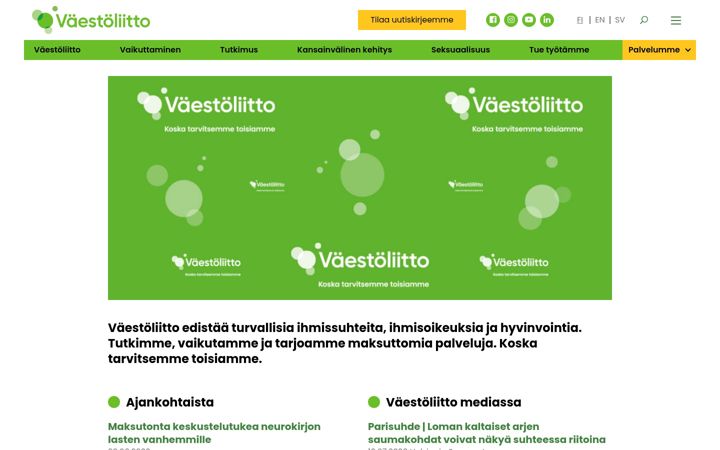 Snimka zaslona za vaestoliitto.fi