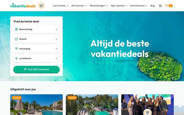 Ekraanipilt saidist vakantiedealz.nl
