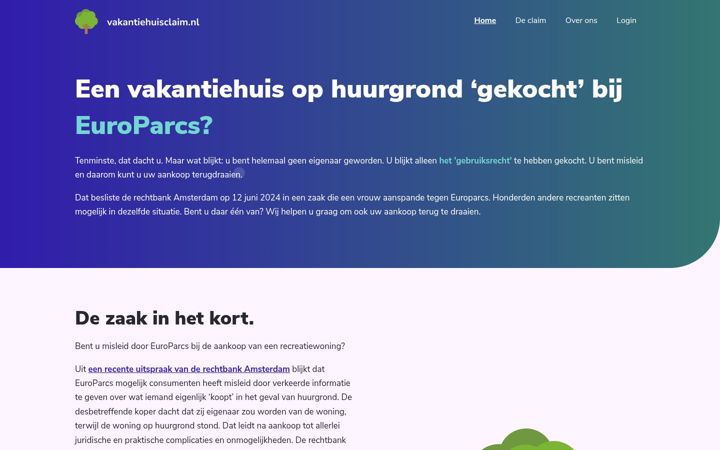 Snímek obrazovky vakantiehuisclaim.nl