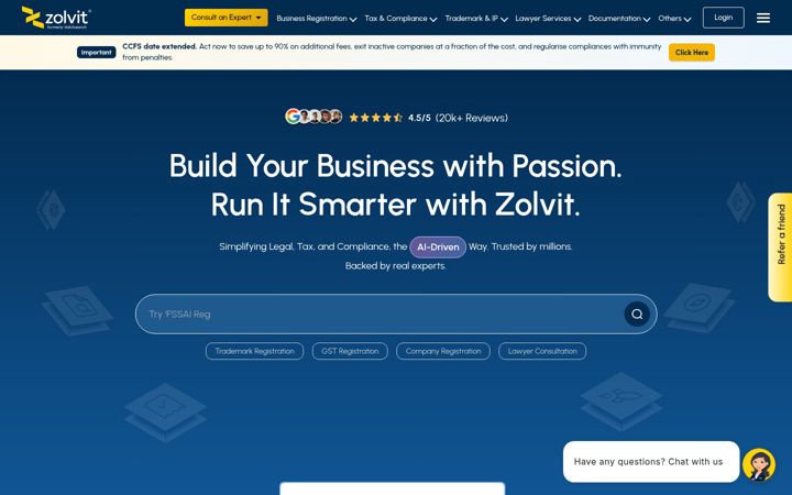 Screenshot of vakilsearch.com