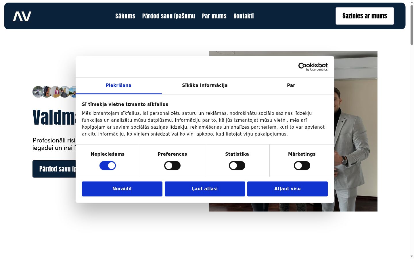 Captura de pantalla del banner de consentimiento mostrado antes de cualquier interacción