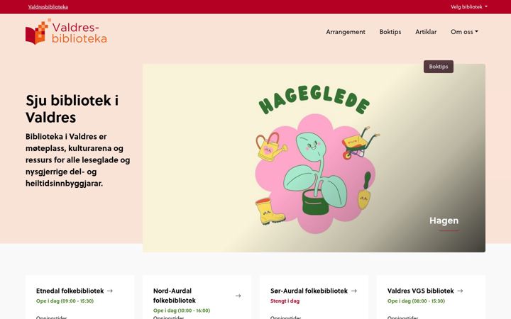 Snímek obrazovky valdresbiblioteka.no