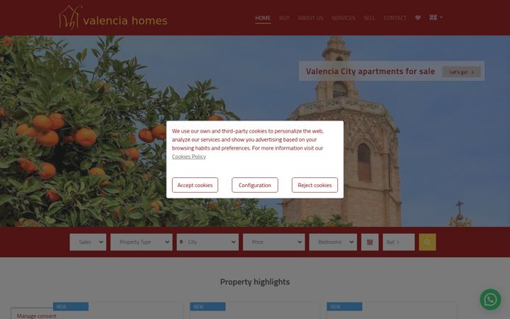 Screenshot stránky valenciahomes.es