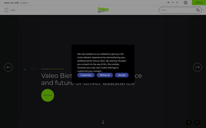 Snímek obrazovky valeo.com