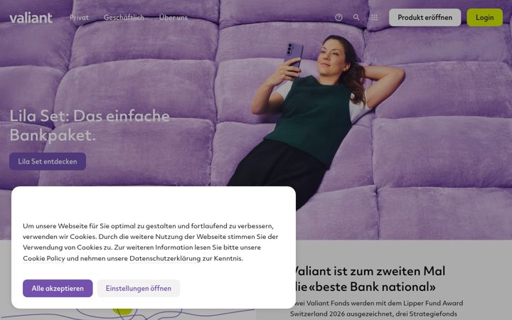 Screenshot of valiant.ch