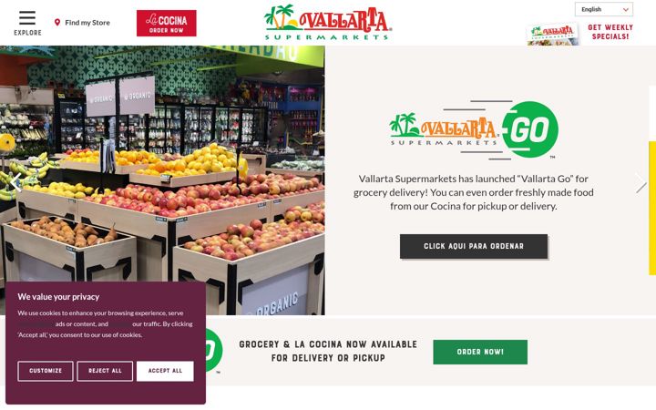 Screenshot of vallartasupermarkets.com