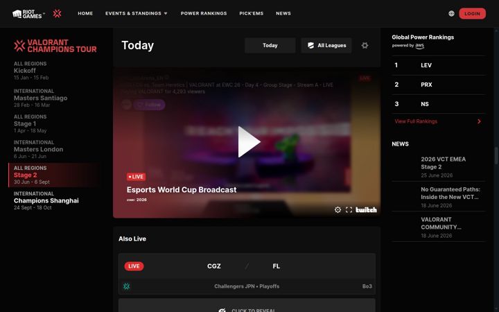 Ekrānuzņēmums no valorantesports.com