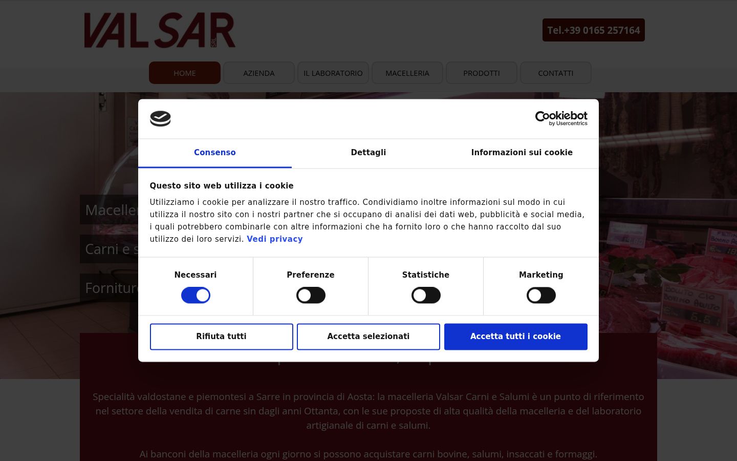 Screenshot del banner di consenso mostrato prima di qualsiasi interazione