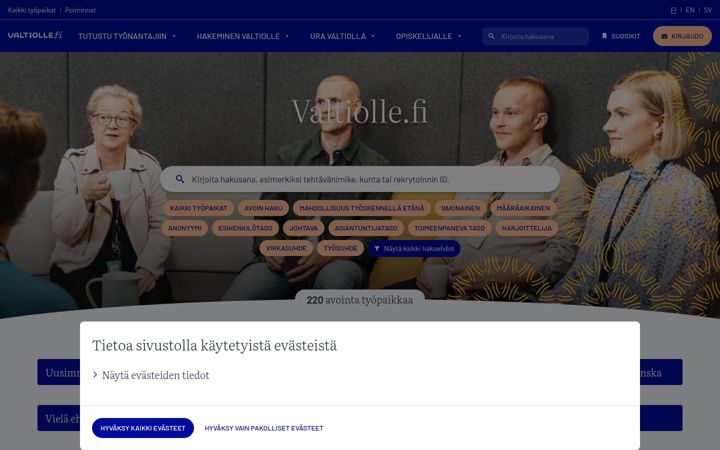 Screenshot of valtiolle.fi